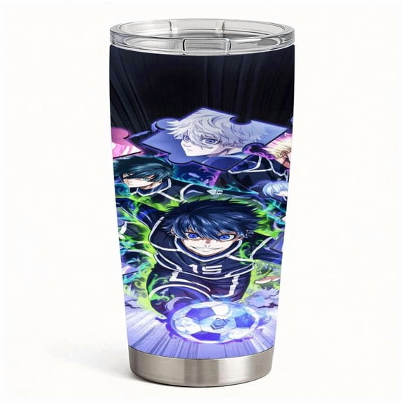 Anime Soccer Inspired Stainless Steel Tumbler with Lid, Double-Wall Insulated Travel Cup