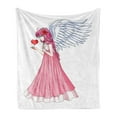 thumbnail image 1 of Anime Soft Flannel Fleece Blanket, Fairytale Character Angel in a Pink Dress Holding a Heart Romantic Valentines Day, Cozy Plush for Indoor and Outdoor Use, 60" x 80", Pink Red White, by Ambesonne, 1 of 5