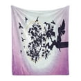 thumbnail image 1 of Anime Soft Flannel Fleece Blanket, Fantasy Fairy Silhouette Sitting on the Branch of Tree with Flying Birds, Cozy Plush for Indoor and Outdoor Use, 50" x 70", Dark Purple and Fuchsia, by Ambesonne, 1 of 5