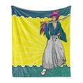 thumbnail image 1 of Anime Soft Flannel Fleece Blanket, Manga Style Girl Samurai Warrior Character on Abstract Background in Yellow and Blue, Cozy Plush for Indoor and Outdoor Use, 50" x 60", Multicolor, by Ambesonne, 1 of 5