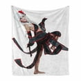 thumbnail image 1 of Anime Soft Flannel Fleece Blanket, Posing Warrior Girl in Manga Style Japanese Culture Themed Illustration Art, Cozy Plush for Indoor and Outdoor Use, 50" x 70", Red White and Black, by Ambesonne, 1 of 6