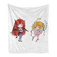 thumbnail image 1 of Anime Soft Flannel Fleece Throw Blanket, Angel Wings and Demon Girl Horns Fairytale Comic Japanese Manga Art Print, Cozy Plush for Indoor and Outdoor Use, 50" x 60", White, by Ambesonne, 1 of 5