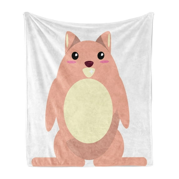 Anime Soft Flannel Fleece Throw Blanket, Beaver Cartoon in Kawaii Style Funny Character for Children, Cozy Plush for Indoor and Outdoor Use, 50" x 60", Pale Coral and Cream, by Ambesonne