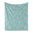thumbnail image 1 of Anime Soft Flannel Fleece Throw Blanket, Cartoon Rainbow Clouds with Smiling Faces on Pale Blue Background with Hearts, Cozy Plush for Indoor and Outdoor Use, 60" x 80", Multicolor, by Ambesonne, 1 of 5