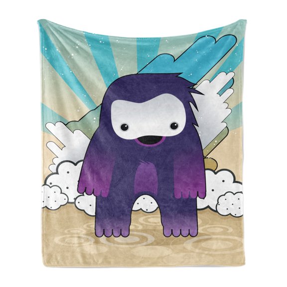 Anime Soft Flannel Fleece Throw Blanket, Japanese Manga Character Monster on an Abstract Retro Style Background, Cozy Plush for Indoor and Outdoor Use, 50" x 70", Multicolor, by Ambesonne