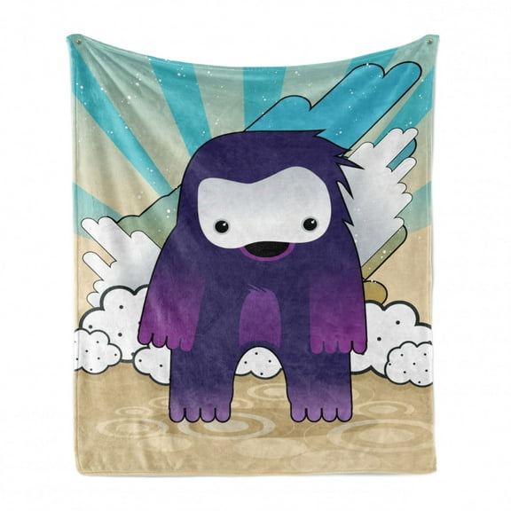 Anime Soft Flannel Fleece Throw Blanket, Japanese Manga Character Monster on an Abstract Retro Style Background, Cozy Plush for Indoor and Outdoor Use, 70" x 90", Multicolor, by Ambesonne
