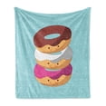 thumbnail image 1 of Anime Soft Flannel Fleece Throw Blanket, Kawaii Cartoon Style Colorful Donuts Funny and Faces on Blue Background, Cozy Plush for Indoor and Outdoor Use, 70" x 90", Multicolor, by Ambesonne, 1 of 5