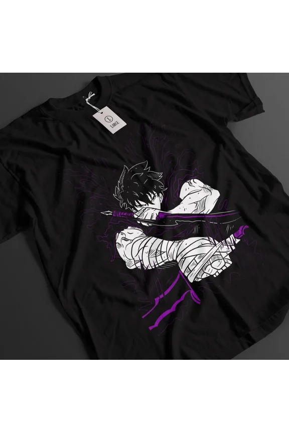 Anime Solo Leveling Sung Jinwoo Purple Daggers Black T-Shirt Size S-5XL