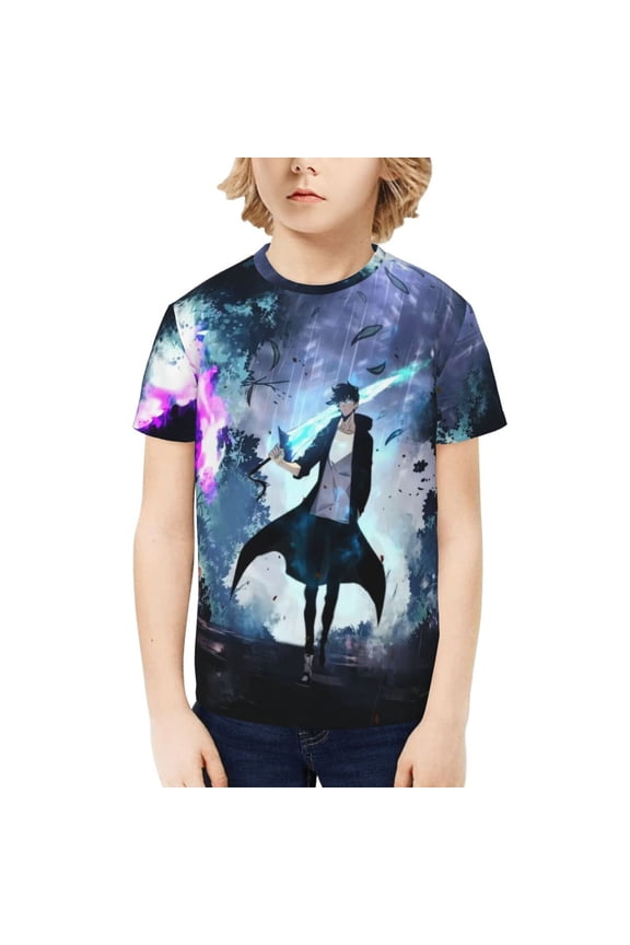 Anime Solo Leveling Youth T-shirt Graphic Short Sleeve Top Shirts Tees