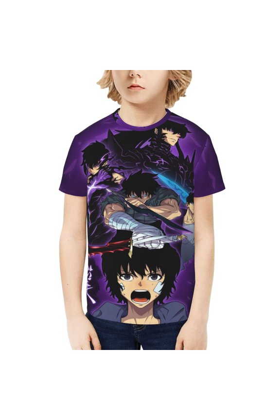 Anime Solo Leveling Youth T-shirt Graphic Short Sleeve Top Shirts Tees