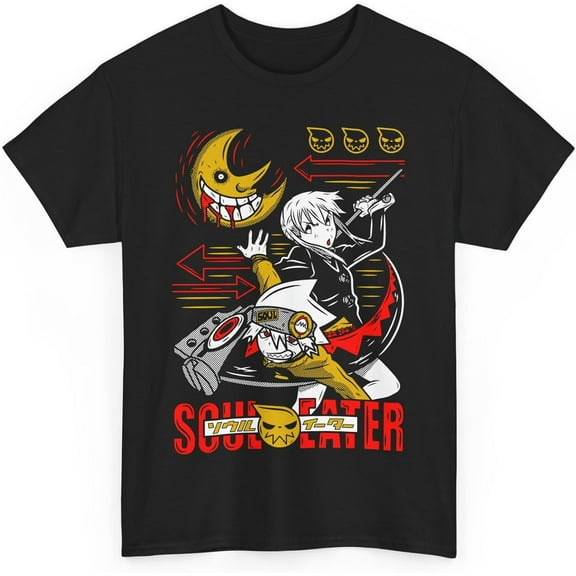 Anime Soul Eater Shirt Men's Custom Breathable Cotton Short-Sleeved Tshirt Fashion Crew Neck Tees Tops Black