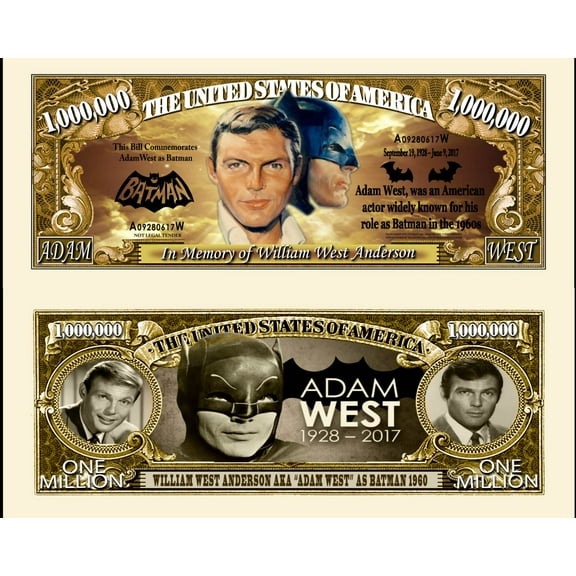 Anime Source 1960 Batman Actor Adam West Classic Television Series Commemorative Novelty Million Bill with Semi Rigid Protector