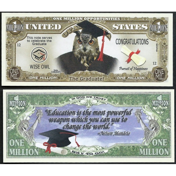 Anime Source Congratulations Graduate Wise Owl Graduation Diploma Commemorative Novelty Million Bills - Lot of 25