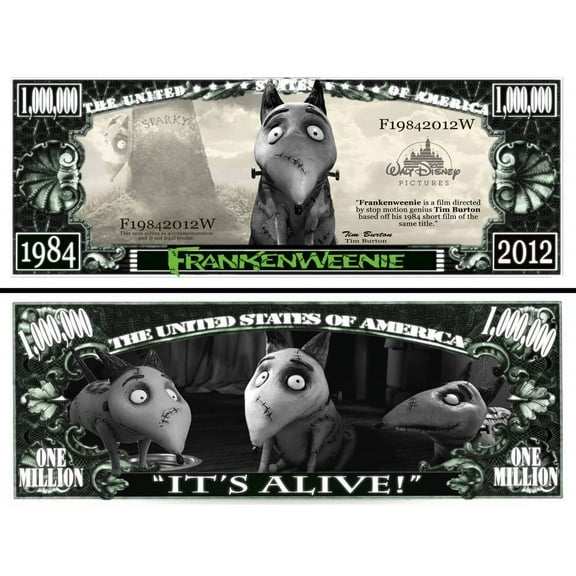 Anime Source Frankenweenie Supernatural Horror Cartoon Commemorative Novelty Million Bill with Semi Rigid Bill Protector