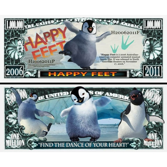 Anime Source Happy Feet Cartoon Movie Penguin Commemorative Novelty Million Bill With Semi Rigid Protector