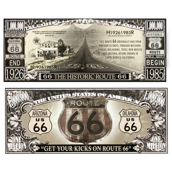 Anime Source Historic Route 66 Commemorative Novelty Million Bill with Semi Rigid Protector