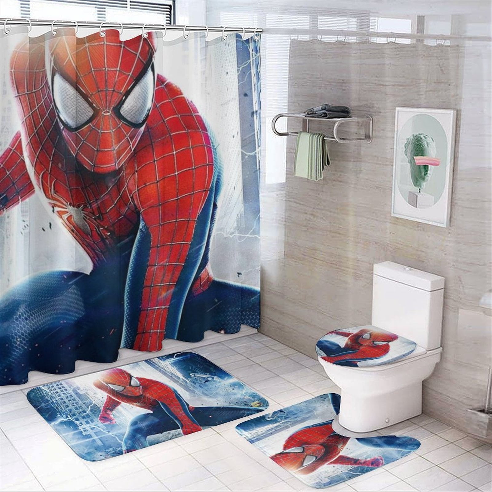 Anime Spiderman Shower Curtain Set for Adult Teens Bathroom ,Includes ...