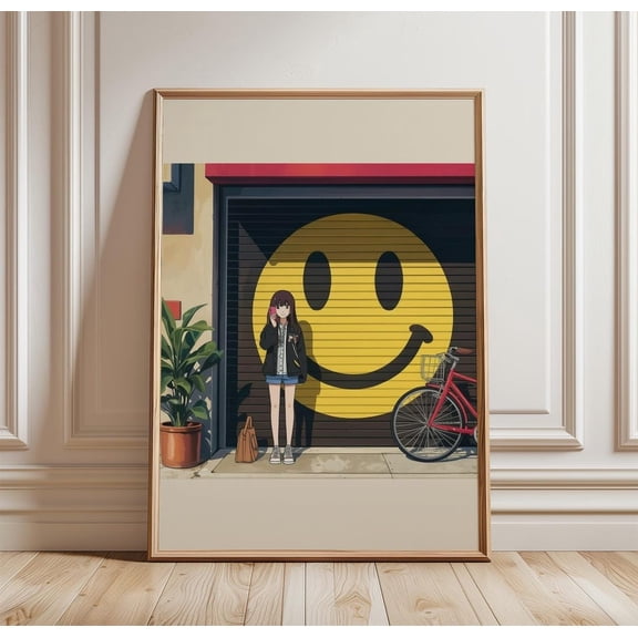 Anime Street Smiley Face Wall Art Urban Japan Illustration Decor Unframed Paper Print