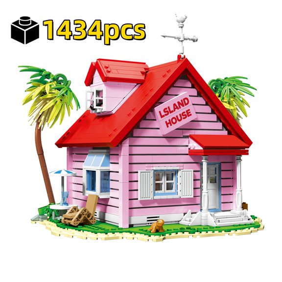 Anime Style 1434PCS Master Roshi Tropical House Building Blocks Wooden Villa Cabin Creative Decor Gift