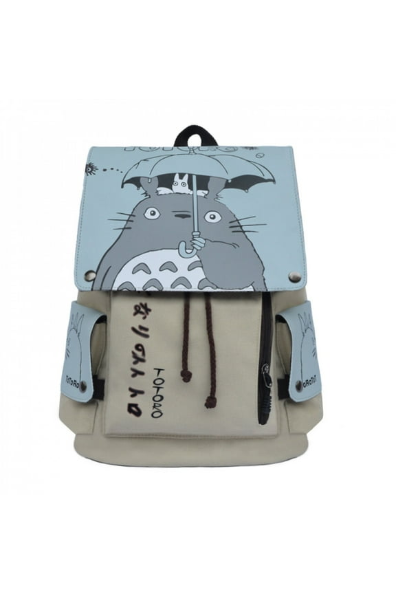 Anime Style Canvas Backpack with Drawstring Flap – Vintage Cartoon Print Bookbag for Teens, Unisex Casual Daily Bag with Side Pockets