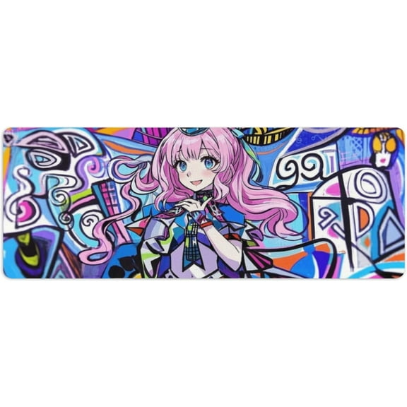 Anime-Style Doodle Art Girl Gaming Mouse Pad | Extra Thick Waterproof Desk Mat | Non-Slip Large Extended Surface (31.5x11.8 Inch) for Computer Keyboard & Home/Office Use