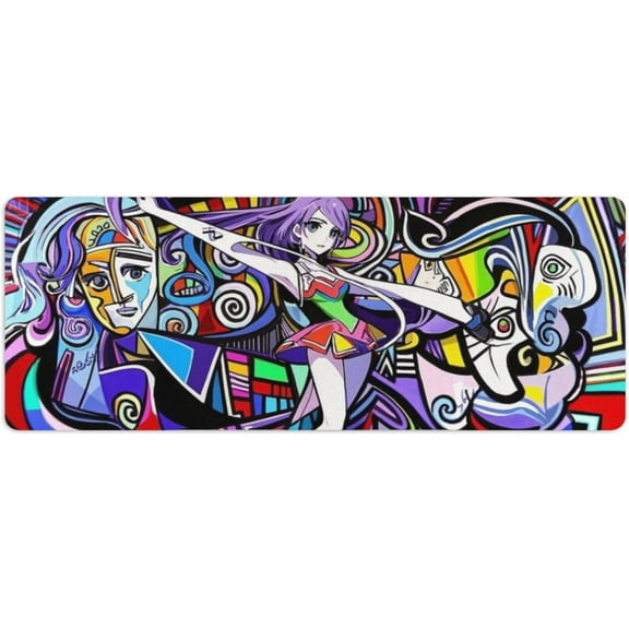 Anime-Style Doodle Art Girl Gaming Mouse Pad | Extra Thick Waterproof Desk Mat | Non-Slip Large Extended Surface (31.5x11.8 Inch) for Computer Keyboard & Home/Office Use
