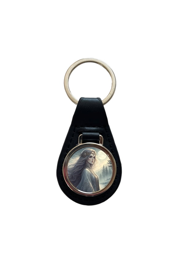 Anime Style Fantasy Princess Elf White Scene Metal Black Leather Keychain