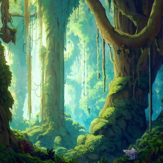 Anime Style Forest Painting I - 12" x 12" Wall Decor