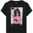 Anime Style Kpop Girl in Sunglasses Pink Shirt Black TShirt