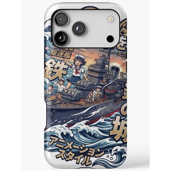 Anime-Style Naval Warship, Sailor Character and Ocean Waves Tough Case ...