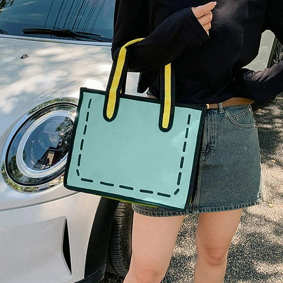 Anime Style Tote Bag | Large Capacity Cosmetic & Travel Organizer | Water-Resistant Cloth Material | Blue Color | 14.1X3.9X11 Inches