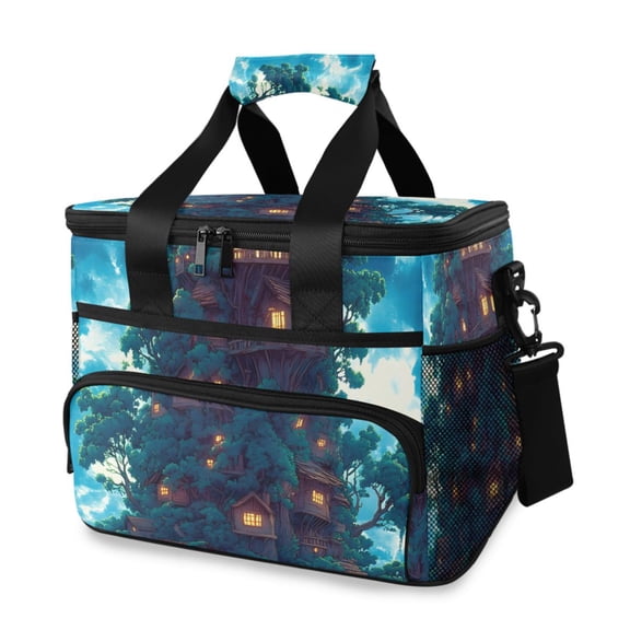 Anime Style Wooden House Insulated Lunch Bag 15L Cooler Box for Women Men Work Camping Beach Travel
