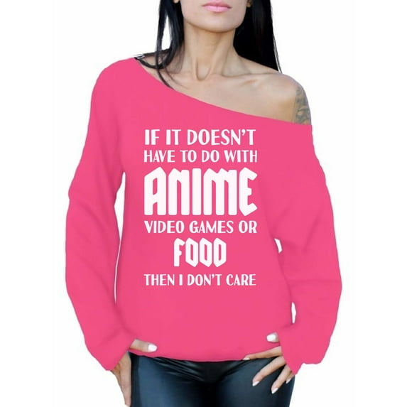 Anime Sweatshirt for Women I Don't Care Sarcasm Off Shoulder Sweater Video Games Lover Gifts