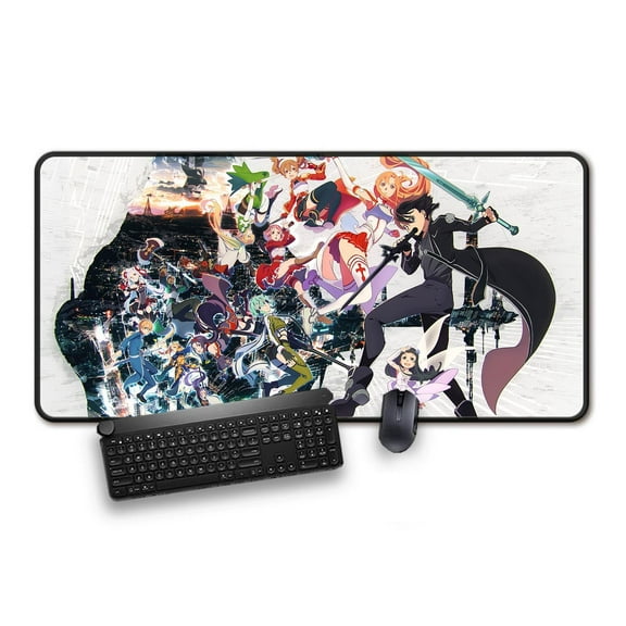 Anime Sword Art Online Mousepad, Large Extended Desk Mat with Full Character Collage Design, Anti-Slip Rubber Base