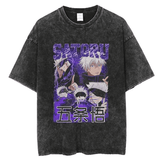 Anime T-Shirt Satoru Gojo T-Shirt Short Sleeve Harajuku Shirt Men's and Women's Summer Breathable Loose Black XS-3XL