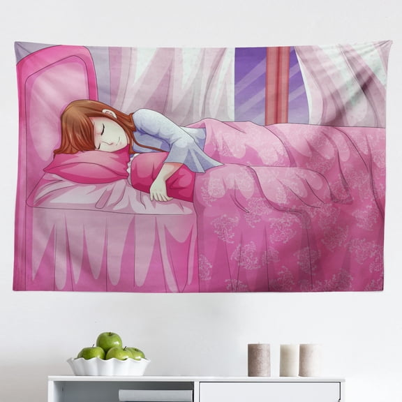 Anime Tapestry, Futuristic Manga Girl Science Fiction Doodle Effect Japanese Style Digital Art Print, Fabric Wall Hanging Decor for Bedroom Living Room Dorm, 2 Sizes, Pale Blue, by Ambesonne