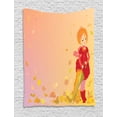 thumbnail image 1 of Anime Tapestry, Smiling Little Girl Holding an Umbrella in the Windy Autumn Season Fallen Leaves, Wall Hanging for Bedroom Living Room Dorm Decor, 40W X 60L Inches, Multicolor, by Ambesonne, 1 of 2