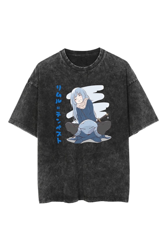 Anime That Time I Got Reincarnated as a Slime Washed Vintage T-Shirt Merch Casual Short Sleeved T Shirt Unisex TShirt