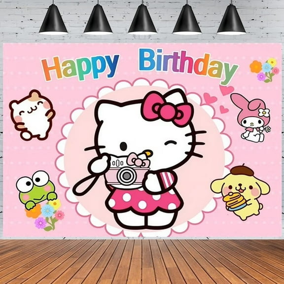Anime Theme Hello Kitty Birthday Party Background Childrens Birthday Shower Party Decoration Supplies Photography 5x3FT