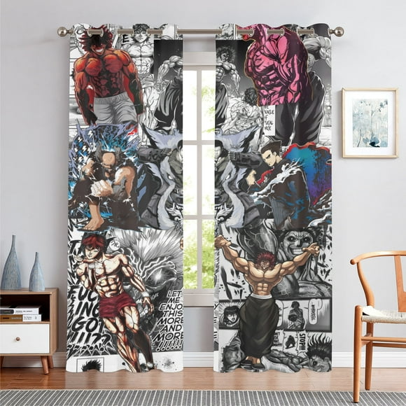 Anime Themed Curtains for Bedroom Drapes,Baki Hanma Print Design Window Treatments Curtain Panel Set, 2-Panels, 52" W x 63" L