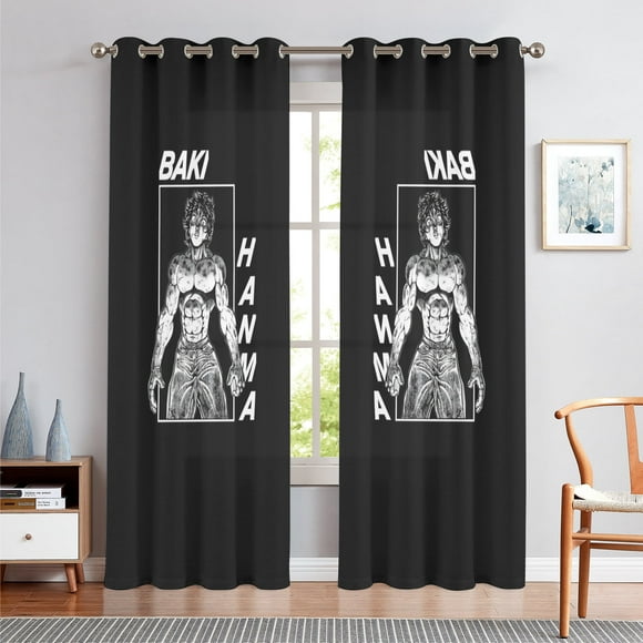 Anime Themed Curtains for Bedroom Drapes,Baki Hanma Print Design Window Treatments Curtain Panel Set, 2-Panels, 52" W x 63" L