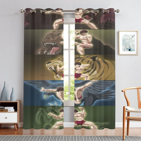 Anime Themed Curtains for Bedroom Drapes,Baki Hanma Print Design Window Treatments Curtain Panel Set, 2-Panels, 55" W x 63" L
