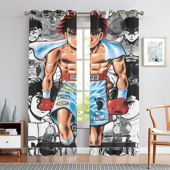 Anime Themed Curtains for Bedroom Drapes,Hajime no Ippo:The Fighting Print Design Window Treatments Curtain Panel Set, 2-Panels, 52" W x 63" L