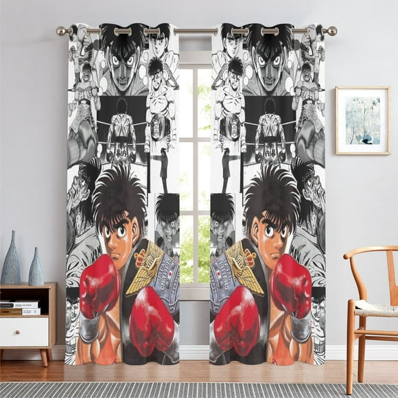 Anime Themed Curtains for Bedroom Drapes,Hajime no Ippo:The Fighting Print Design Window Treatments Curtain Panel Set, 2-Panels, 52" W x 63" L