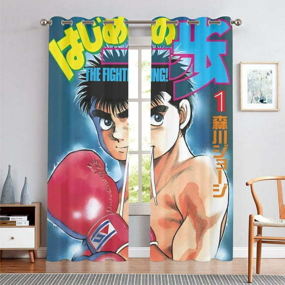 Anime Themed Curtains for Bedroom Drapes,Hajime no Ippo:The Fighting Print Design Window Treatments Curtain Panel Set, 2-Panels, 52" W x 63" L