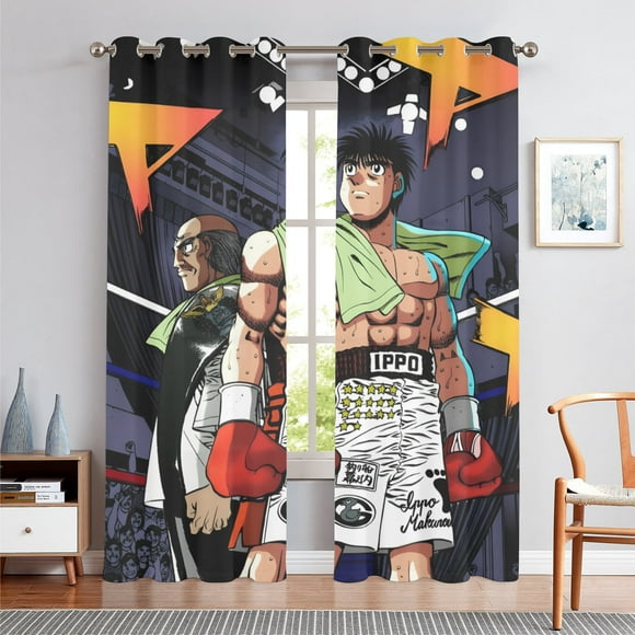 Anime Themed Curtains for Bedroom Drapes,Hajime no Ippo:The Fighting Print Design Window Treatments Curtain Panel Set, 2-Panels, 52" W x 63" L