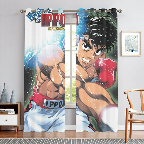 Anime Themed Curtains for Bedroom Drapes,Hajime no Ippo:The Fighting Print Design Window Treatments Curtain Panel Set, 2-Panels, 52" W x 63" L
