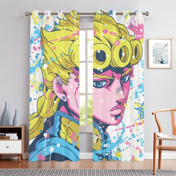 Anime Themed Curtains for Bedroom Drapes,JoJo's Bizarre Adventure Print Design Window Treatments Curtain Panel Set, 2-Panels, 42" W x 63" L
