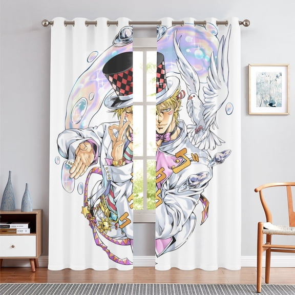 Anime Themed Curtains for Bedroom Drapes,JoJo's Bizarre Adventure Print Design Window Treatments Curtain Panel Set, 2-Panels, 52" W x 63" L