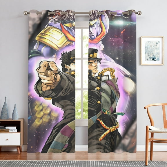 Anime Themed Curtains for Bedroom Drapes,JoJo's Bizarre Adventure Print Design Window Treatments Curtain Panel Set, 2-Panels, 52" W x 63" L